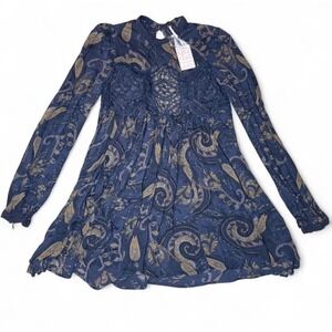 Free People Sweet Thing Bohemian Paisley‎ Lace Dress Size Small